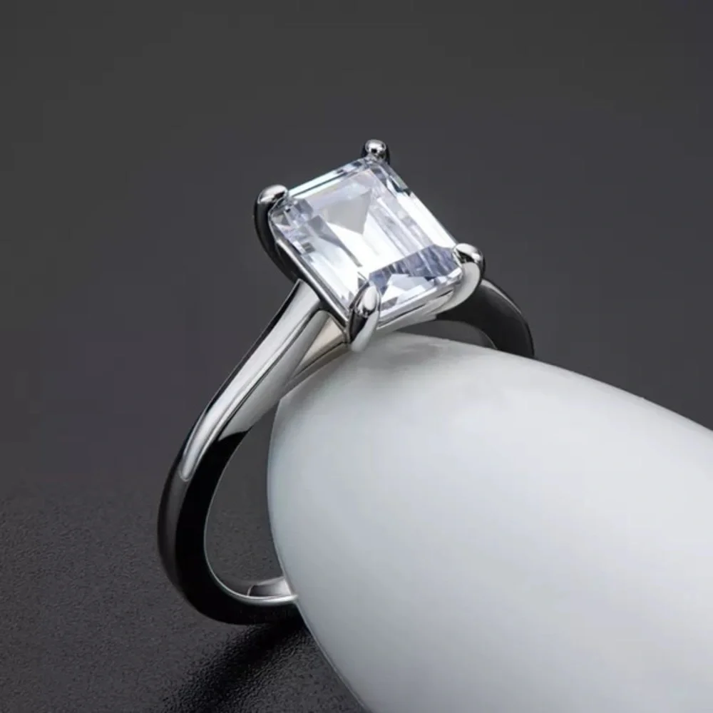 925 Sterling Silver Radiant Cut Clear Engagement Single Stone 2.5 ct CZ Ring